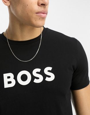 BOSS Bodywear logo swim t-shirt in black - ASOS Price Checker