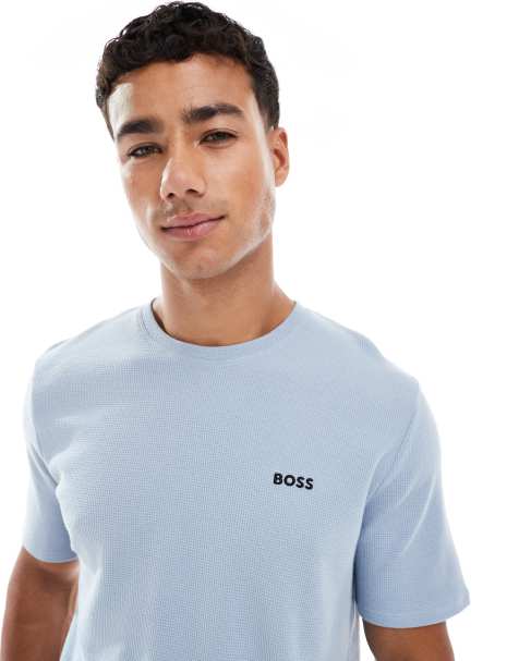BOSS – Bodywear – T-Shirt in Blau mit Waffelstruktur - view 1