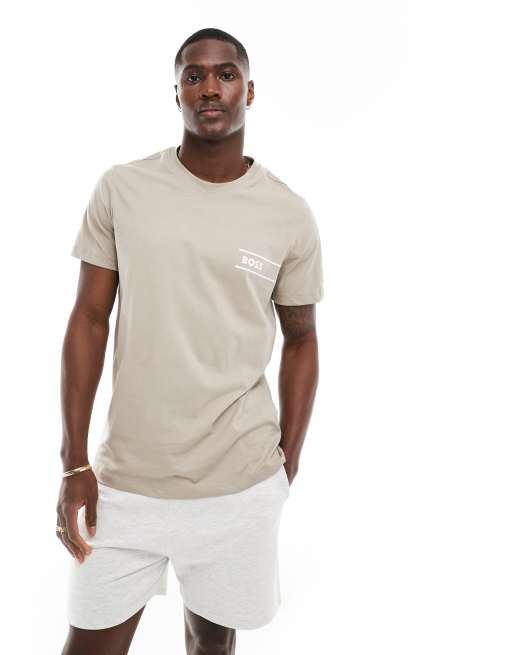 BOSS Bodywear – T-Shirt in Dunkelbeige mit Logo