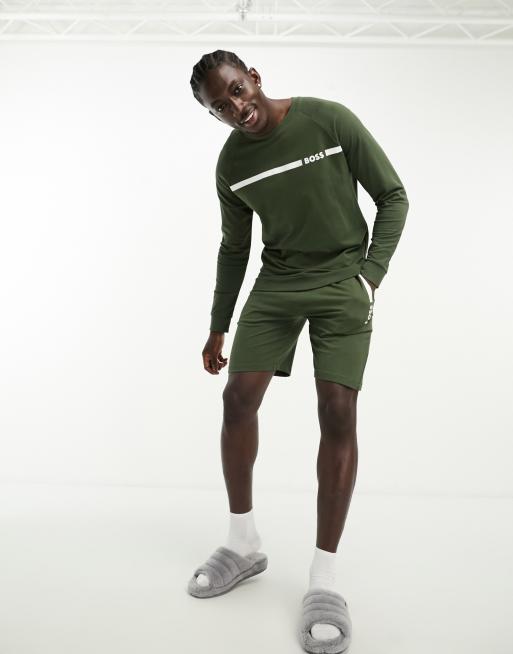 BOSS Bodywear tape sweatshirt in khaki, 2 of 4