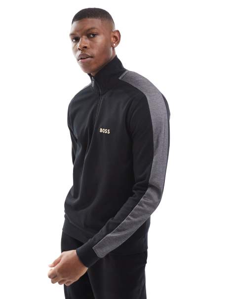 BOSS Bodywear tracksuit half zip in black - part of a set - view 1