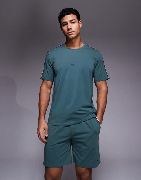 BOSS Bodywear unique co-ord lounge shorts in dark green - view 1