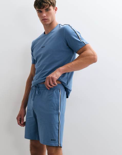 BOSS Bodywear Unique co-ord shorts with logo print in blue - view 1