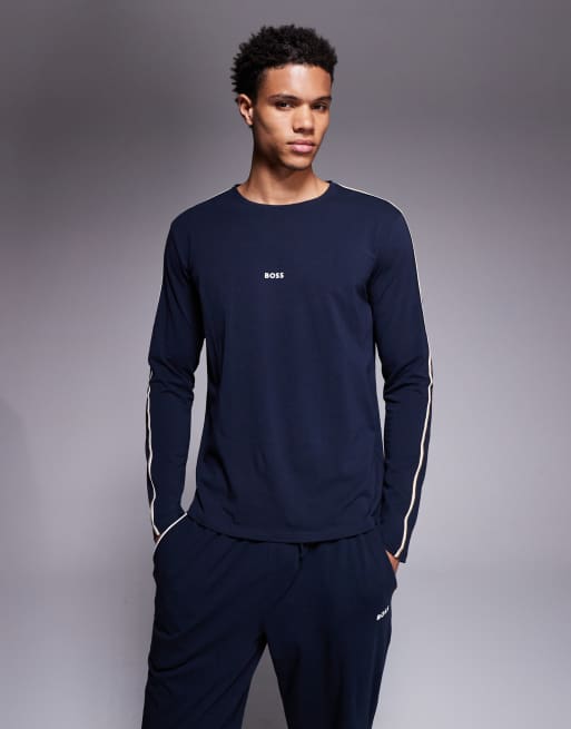 BOSS Bodywear - Unique - Lounge T-shirt met lange mouwen in marineblauw