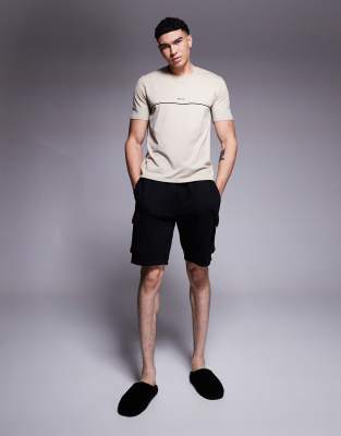 Boss Bodywear Unique Stripe Logo T-shirt Regular Fit In Neutral