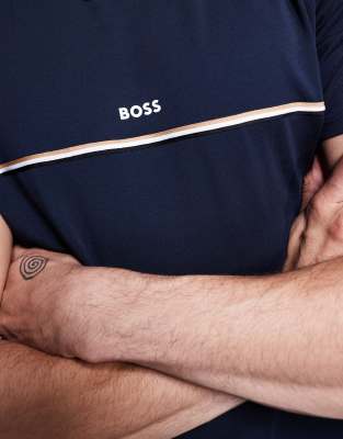 Boss Bodywear Unique Stripe Logo T-shirt Regular Fit In Blue