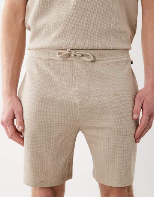 Boss Bodywear våfflade lounge-shorts i beige, 4 av 5