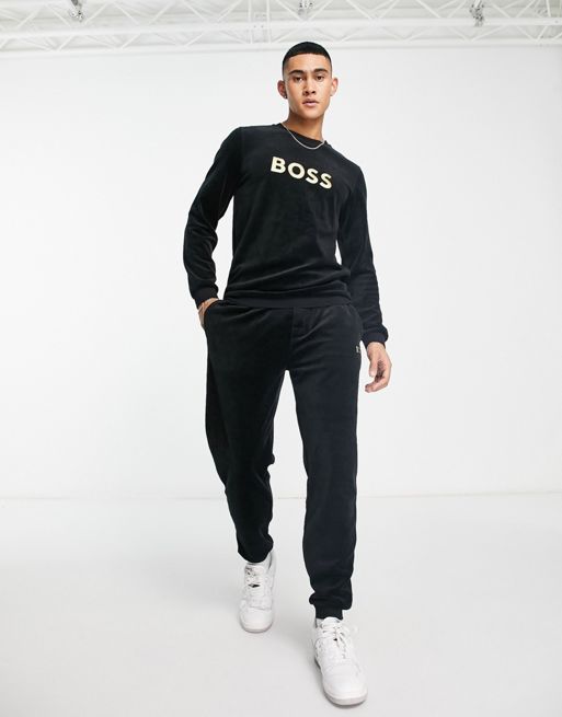 BOSS Bodywear velour lounge pants in black | ASOS