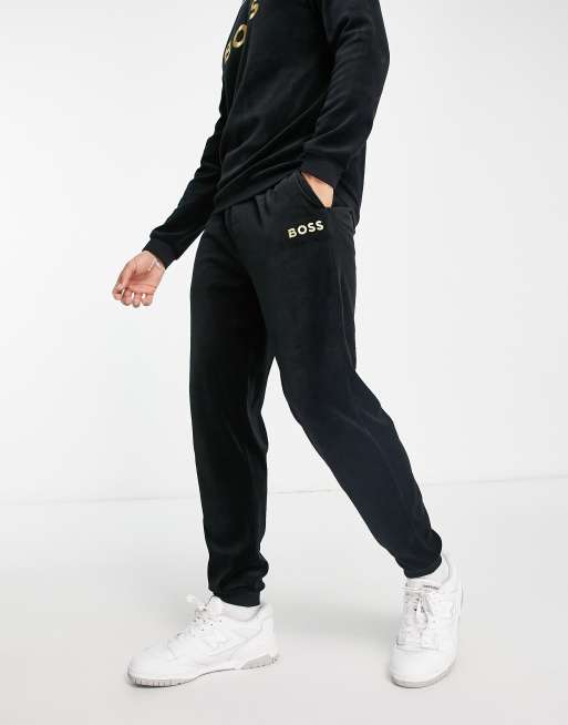 BOSS Bodywear velour lounge pants in black