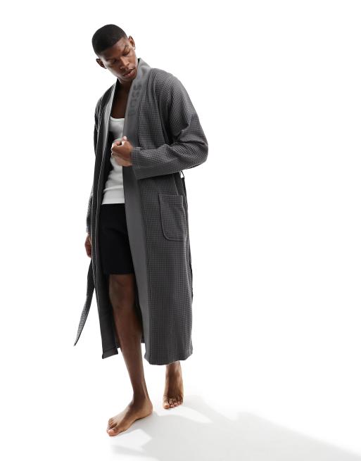 BOSS Bodywear - Vestaglia grigia a nido d'ape stile kimono