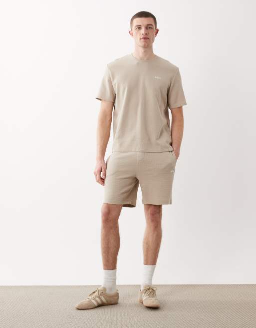 Boss Bodywear Waffle co-ord lounge shorts in beige, 2 of 5