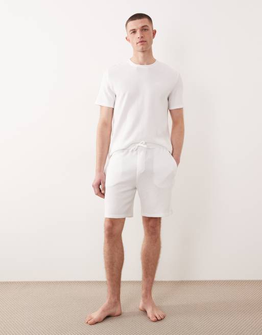 Boss Bodywear Waffle co-ord lounge shorts in white, 2 of 5