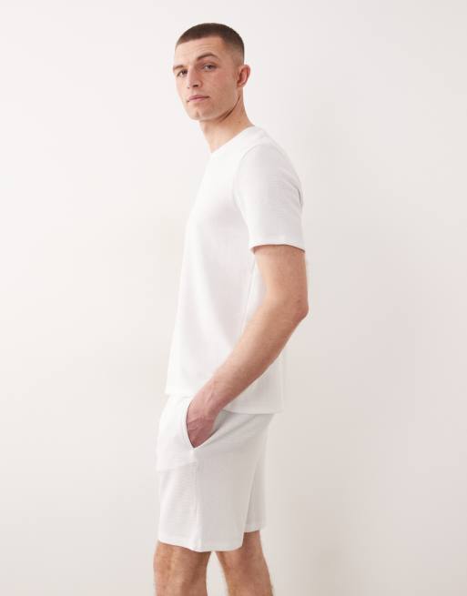 Boss Bodywear Waffle co-ord lounge shorts in white, 3 of 5