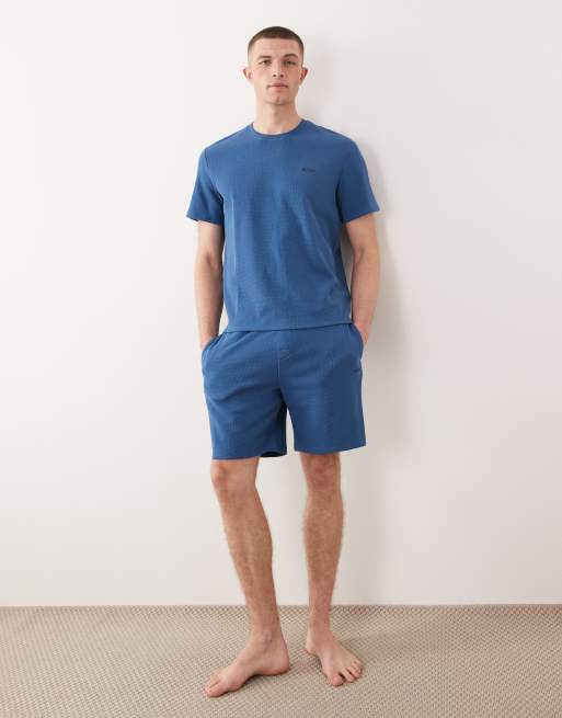 Boss Bodywear Waffle co-ord lounge t-shirt in blue, 3 of 5