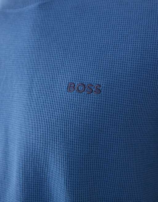 Boss Bodywear Waffle co-ord lounge t-shirt in blue, 5 of 5