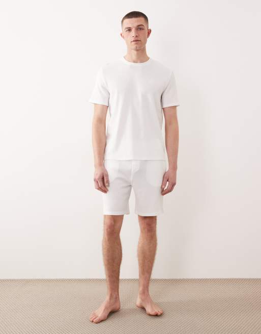 Boss Bodywear Waffle co-ord lounge t-shirt in white, 3 of 5