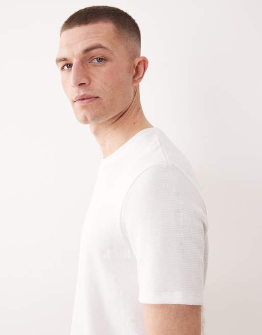 Boss Bodywear Waffle co-ord lounge t-shirt in white, 4 of 5
