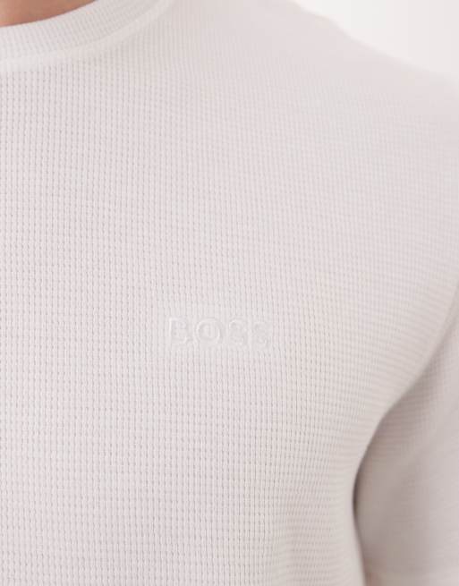 Boss Bodywear Waffle co-ord lounge t-shirt in white, 5 of 5