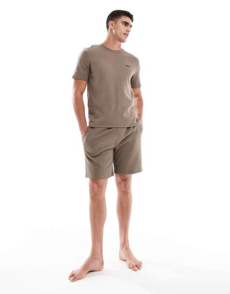 Boss Bodywear waffle co-ord shorts in brown - view 1