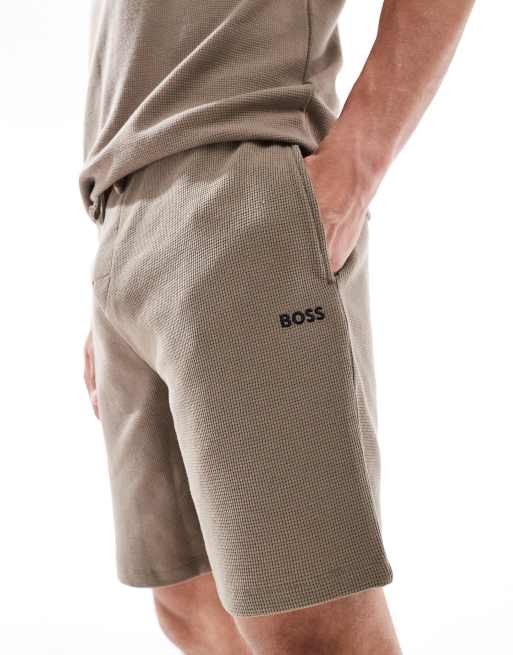 Boss Bodywear waffle co-ord shorts in brown, 2 of 5