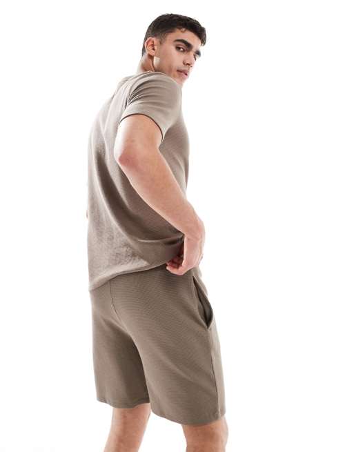 Boss Bodywear waffle co-ord shorts in brown, 3 of 5