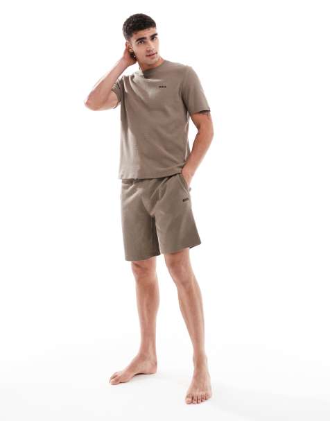 Boss Bodywear waffle co-ord t-shirt and shorts in brown - view 1