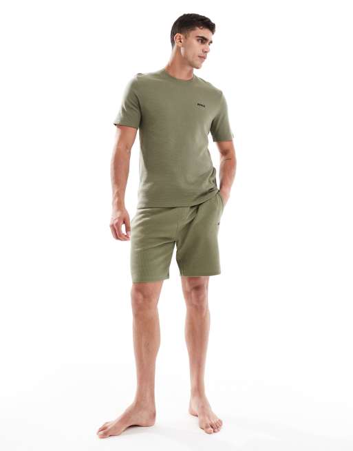 Boss Bodywear waffle co-ord t-shirt and shorts in green