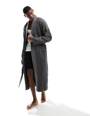 Boss Bodywear waffle kimono robe in grey