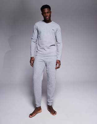 BOSS Bodywear BOSS Bodywear Waffle logo cuffed joggers in grey CO-ORD