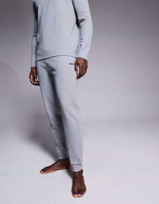 BOSS Bodywear Waffle logo cuffed joggers  in grey CO-ORD, 2 of 5