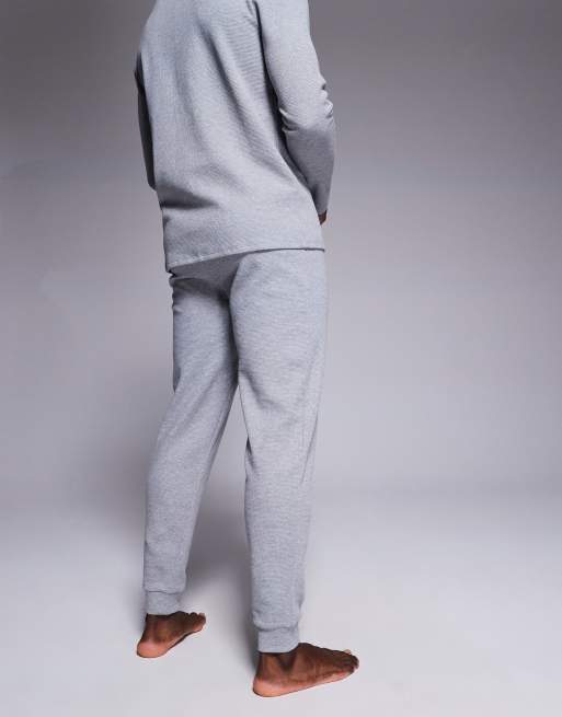 BOSS Bodywear Waffle logo cuffed joggers  in grey CO-ORD, 3 of 5