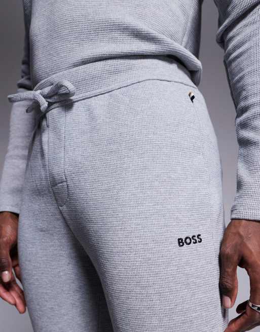 BOSS Bodywear Waffle logo cuffed joggers  in grey CO-ORD, 5 of 5