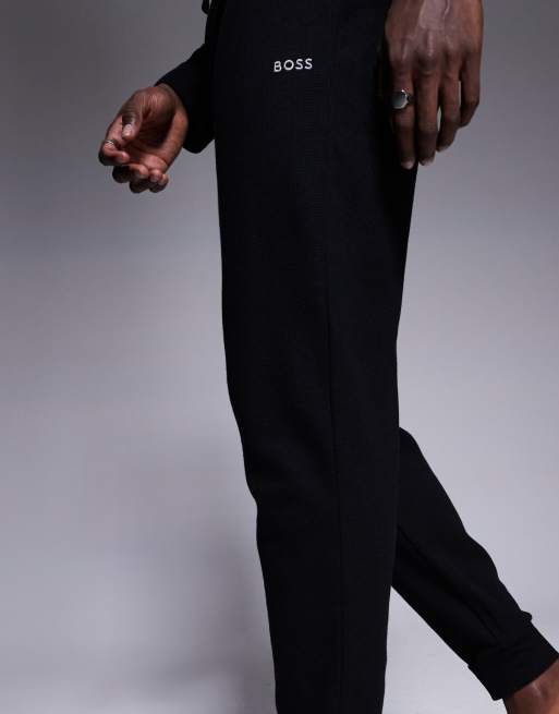 BOSS Bodywear Waffle logo cuffed sweatpants in black part of a set