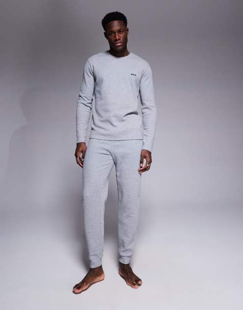 BOSS Bodywear waffle logo cuffed trackies in grey (part of a set) - view 1