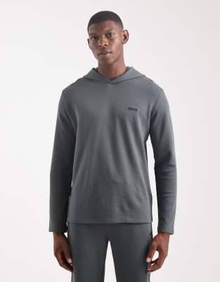 Hugo Red Boss Bodywear Waffle Lounge Hoodie In Green