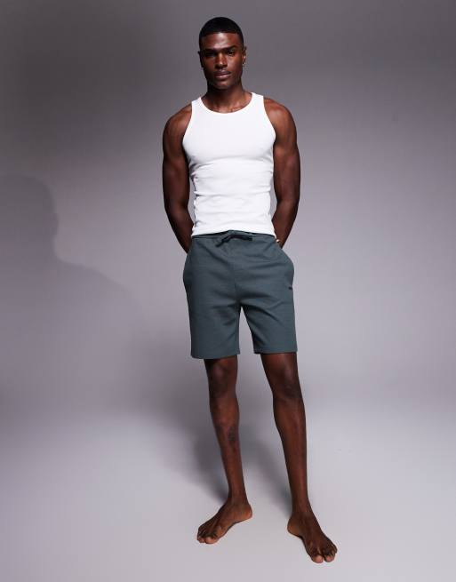 BOSS bodywear waffle lounge shorts in mid green, 2 of 5