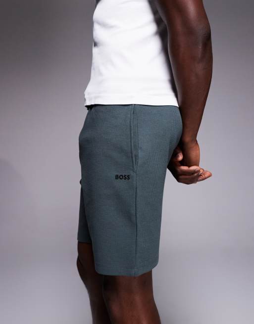BOSS bodywear waffle lounge shorts in mid green, 3 of 5