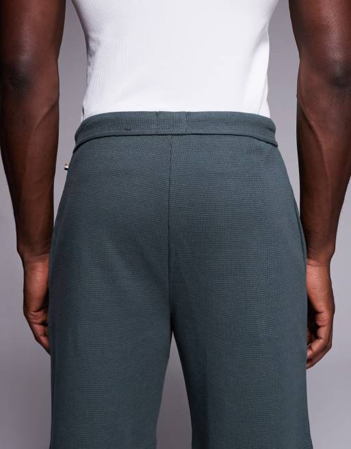 BOSS bodywear waffle lounge shorts in mid green, 4 of 5