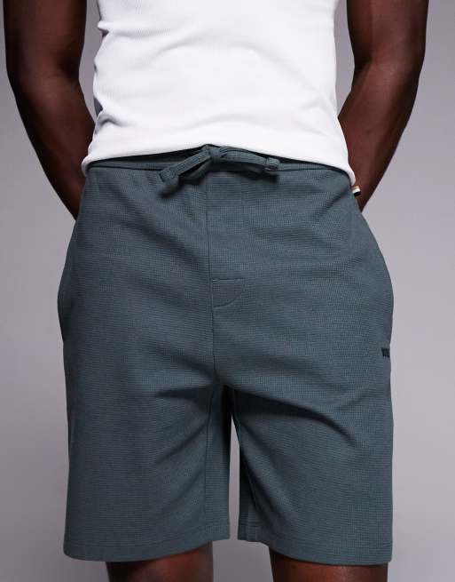 BOSS bodywear waffle lounge shorts in mid green, 5 of 5