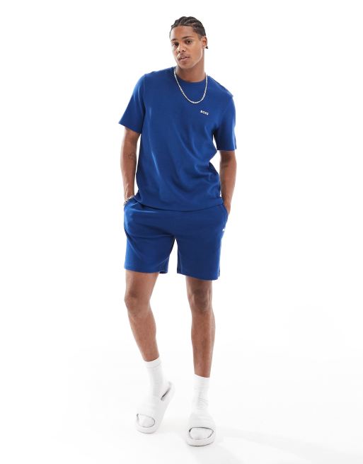 BOSS Bodywear waffle shorts in blue (part of a set)