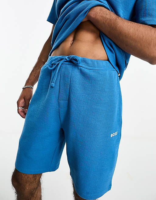 BOSS Bodywear waffle shorts in blue | ASOS