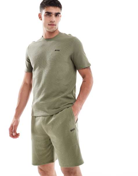 BOSS Bodywear waffle shorts in green (Part of a set) - view 1
