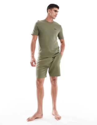 Boss Bodywear waffle t-shirt and shorts set in green - view 1