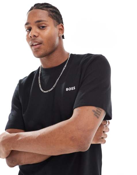 BOSS Bodywear waffle t-shirt in black - part of a set - view 1