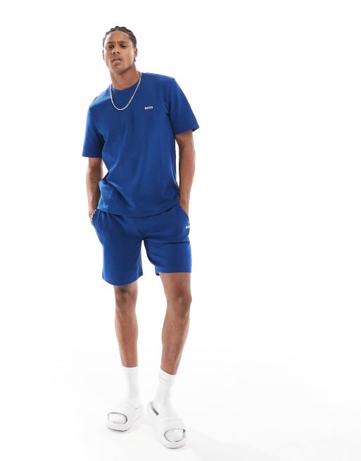 BOSS Bodywear waffle t-shirt in blue, 3 of 4