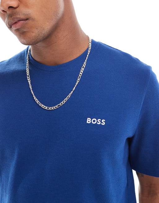 BOSS Bodywear waffle t-shirt in blue, 4 of 4