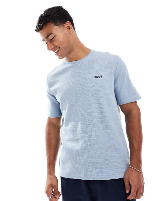 BOSS Bodywear waffle t-shirt in blue, 3 of 4