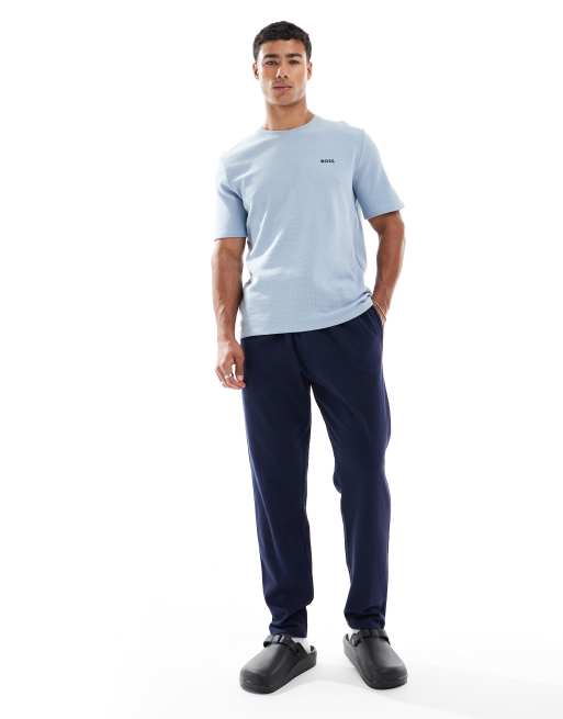 BOSS Bodywear waffle t-shirt in blue, 4 of 4