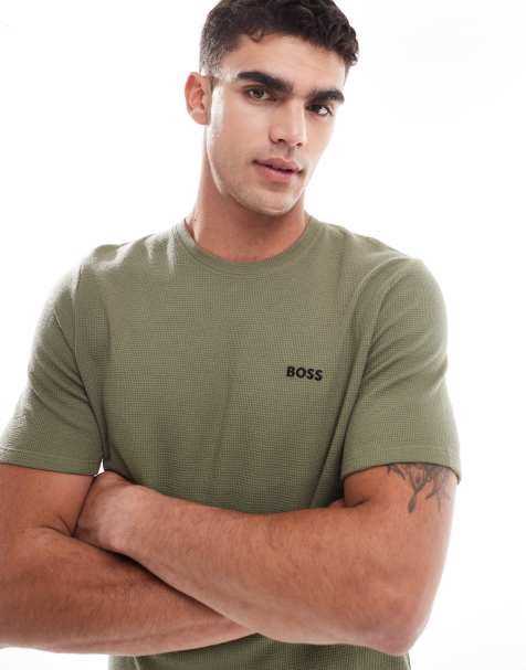 BOSS Bodywear waffle t-shirt in green (Part of a set) - view 1
