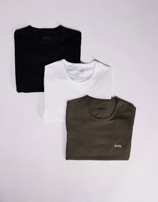 BOSS Bodywear – Zestaw 3 klasycznych T-shirtów o regularnym kroju w kolorach czarnym, białym i zielonym z logo